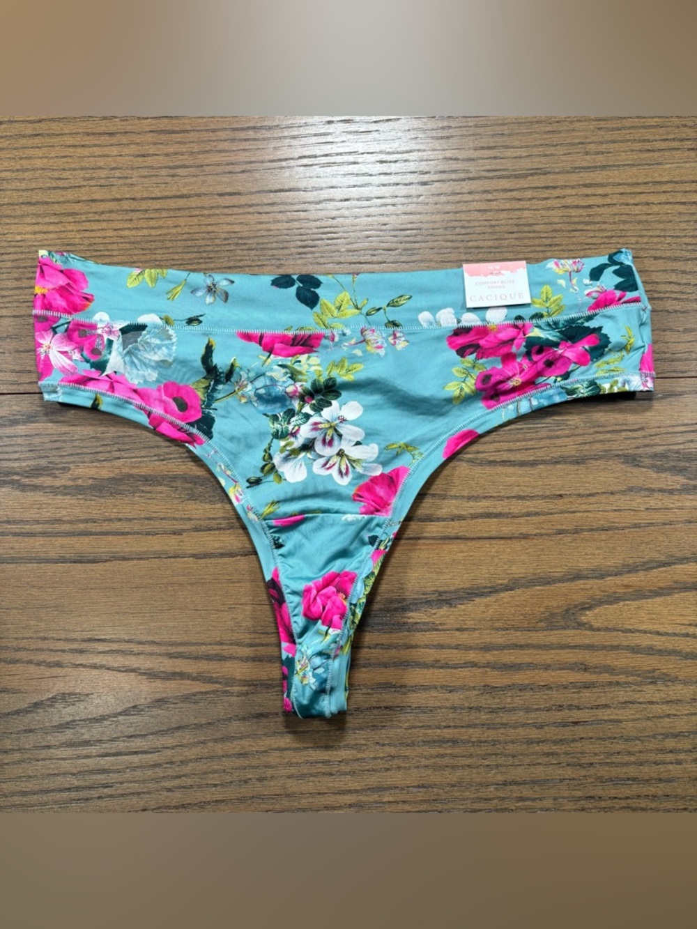 Cacique Lane Bryant Blue Pink Floral Comfort Bliss Thong Panty Underwear 14/16